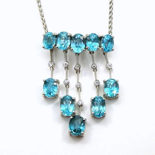 Blue Zircon and Diamond Necklace Joint Venture Jewelry Cary, NC