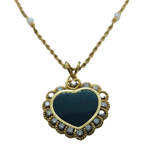 Onyx, Diamond and Pearl Heart Necklace Image 2 Joint Venture Jewelry Cary, NC