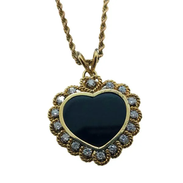 Onyx, Diamond and Pearl Heart Necklace Joint Venture Jewelry Cary, NC