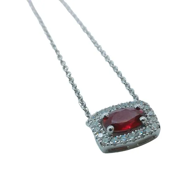 Ruby and Diamond Halo Pendant Image 2 Joint Venture Jewelry Cary, NC