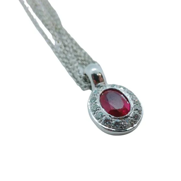 Ruby and Diamond Halo Necklace Image 2 Joint Venture Jewelry Cary, NC