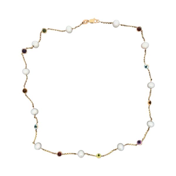 14K Yellow Gold Pearl & Rainbow Gemstone Estate By The Yard Necklace Joint Venture Jewelry Cary, NC