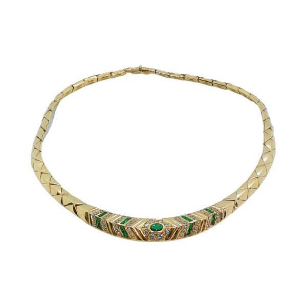 Estate 18K Gold Emerald & Diamond Collar Necklace Joint Venture Jewelry Cary, NC