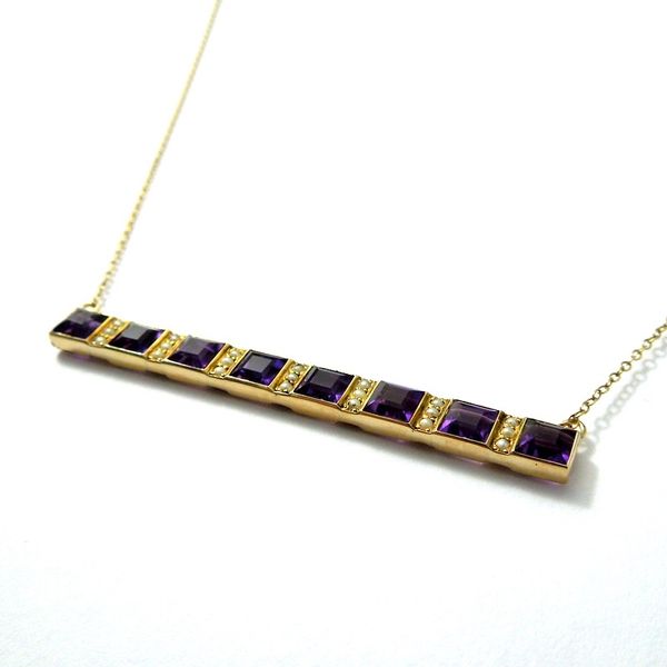 Amethyst and Seed Pearl Bar Necklace Image 2 Joint Venture Jewelry Cary, NC
