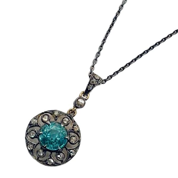Estate Blue Zircon and Diamond Necklace Joint Venture Jewelry Cary, NC