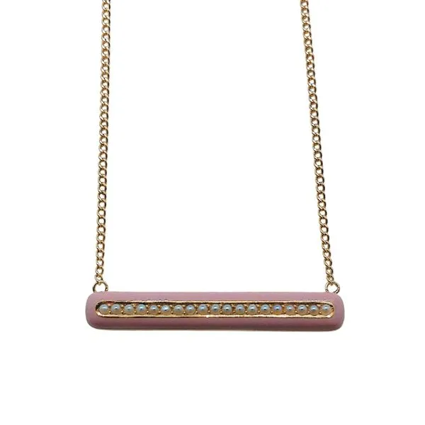 Vintage Pink Enamel and Pearl Bar Necklace Joint Venture Jewelry Cary, NC