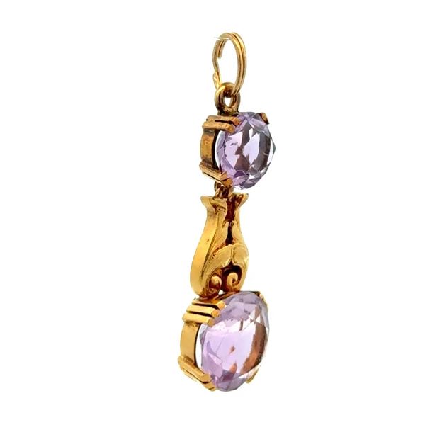 Victorian 15K Yellow Gold Double Amethyst Drop Pendant Image 2 Joint Venture Jewelry Cary, NC