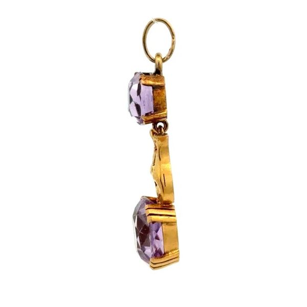 Victorian 15K Yellow Gold Double Amethyst Drop Pendant Image 3 Joint Venture Jewelry Cary, NC