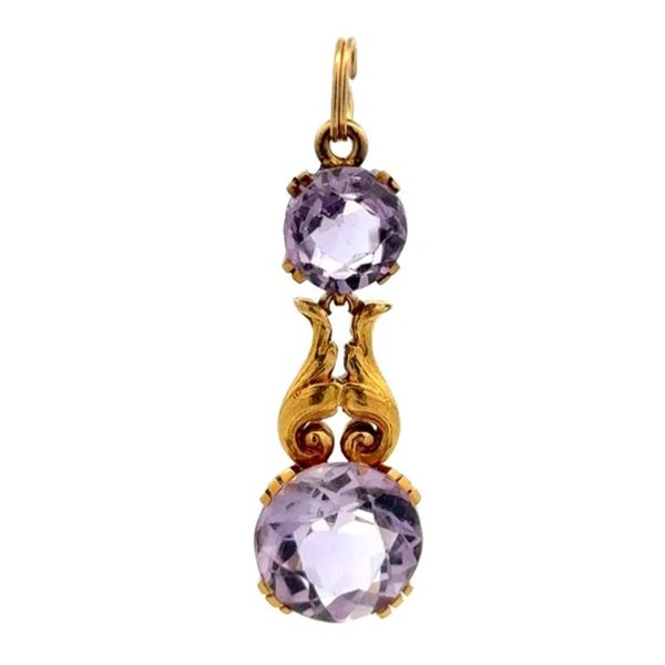 Victorian 15K Yellow Gold Double Amethyst Drop Pendant Joint Venture Jewelry Cary, NC