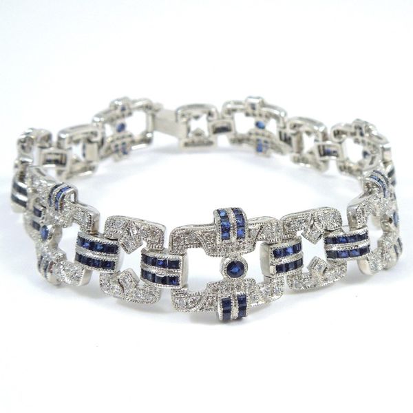 Vintage Inspired Diamond & Sapphire Bracelet Joint Venture Jewelry Cary, NC