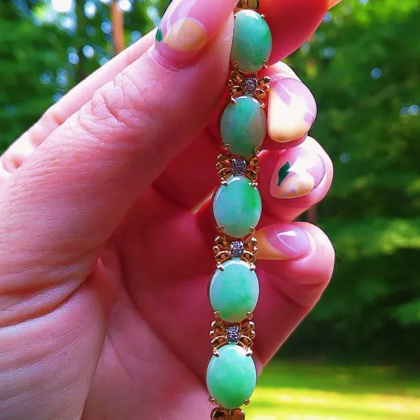 14k Gold Oval Jade & Diamond Station Bracelet | Joint Venture Jewelry Image 2 Joint Venture Jewelry Cary, NC