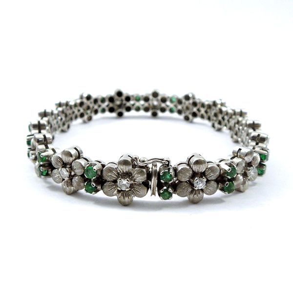 Flower Motif Bracelet with Diamonds and Emeralds Image 2 Joint Venture Jewelry Cary, NC