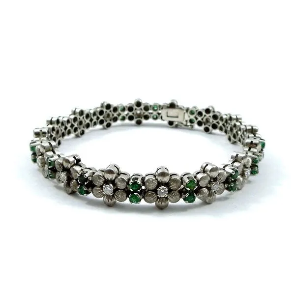 Flower Motif Bracelet with Diamonds and Emeralds Joint Venture Jewelry Cary, NC