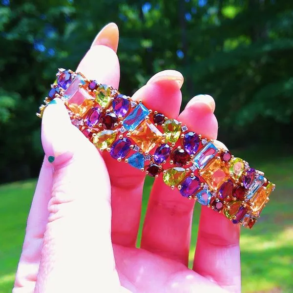 18k Yellow Gold Multi-Gemstone & Diamond Wide Bracelet – Estate | Joint Venture Jewelry Image 3 Joint Venture Jewelry Cary, NC
