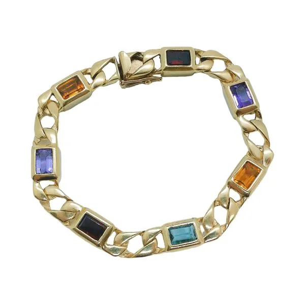 14K Yellow Gold Emerald-Cut Multi-Color Gemstone Bracelet Joint Venture Jewelry Cary, NC