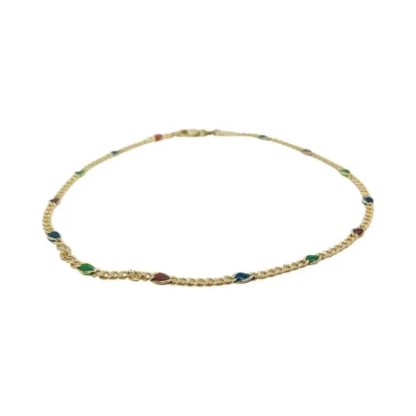 14K Yellow Gold Red, Blue & Green Enamel Anklet Image 2 Joint Venture Jewelry Cary, NC