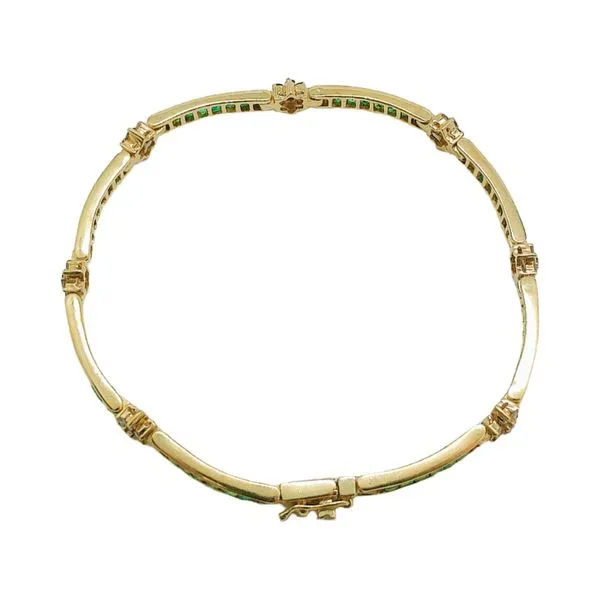 18K Yellow Gold Emerald & Diamond Flower Line Bracelet Image 3 Joint Venture Jewelry Cary, NC