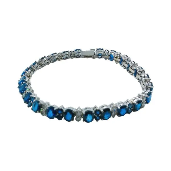 14K White Gold 16.50 CTW Sapphire & 1.50 CTW Diamond Estate Bracelet Image 2 Joint Venture Jewelry Cary, NC