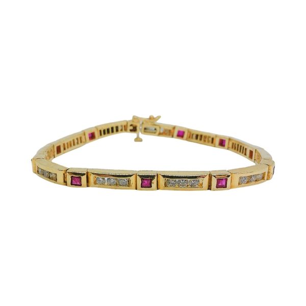 14K Yellow Gold Estate Diamond & Ruby Line Bracelet – 1.75CTW Joint Venture Jewelry Cary, NC