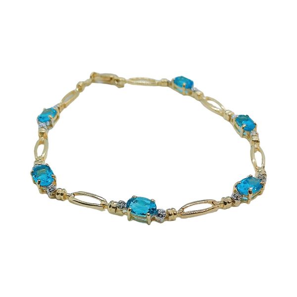 10k Yellow Gold Blue Topaz & Diamond Estate Bracelet Image 2 Joint Venture Jewelry Cary, NC