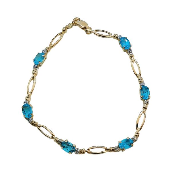 10k Yellow Gold Blue Topaz & Diamond Estate Bracelet Joint Venture Jewelry Cary, NC