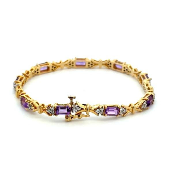 14K Yellow Gold Amethyst & Diamond Estate Link Bracelet 4.00 CTW Image 2 Joint Venture Jewelry Cary, NC