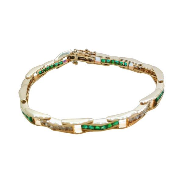 14K Yellow Gold 2.80 CTW Emerald & 1.20 CTW Diamond Estate Line Bracelet Image 2 Joint Venture Jewelry Cary, NC