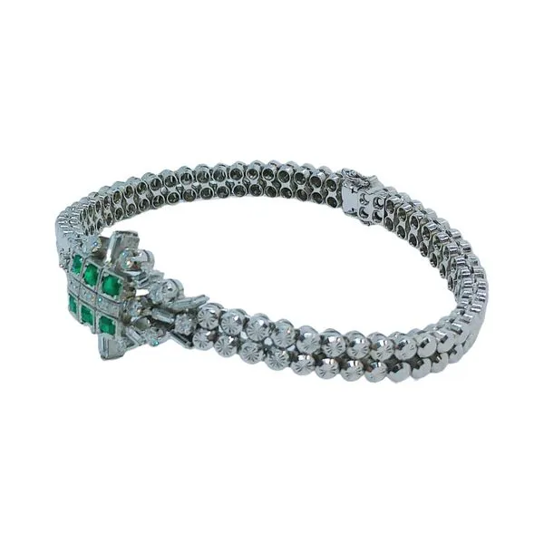 18k White Gold Vintage Emerald and Diamond Bracelet Image 2 Joint Venture Jewelry Cary, NC