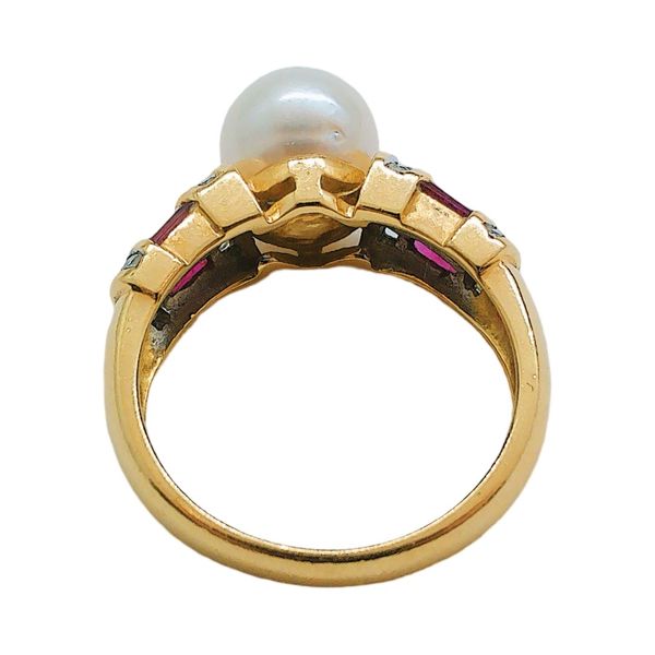18K Yellow Gold Pearl Ruby Diamond Estate Ring Image 3 Joint Venture Jewelry Cary, NC