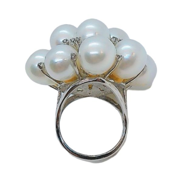 18K White Gold 12 Pearl Diamond Cluster Estate Ring Image 3 Joint Venture Jewelry Cary, NC