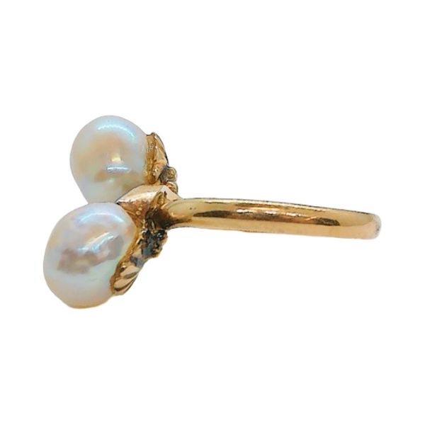 Edwardian Pearl & Diamond Bypass Ring | Platinum on 18K Gold Image 2 Joint Venture Jewelry Cary, NC