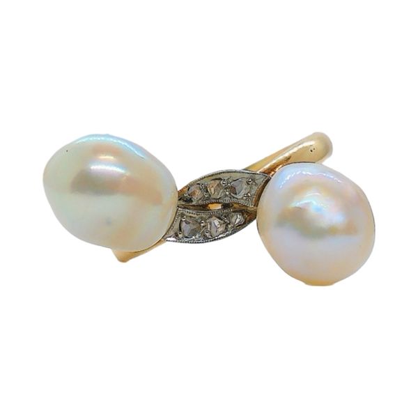 Edwardian Pearl & Diamond Bypass Ring | Platinum on 18K Gold Joint Venture Jewelry Cary, NC