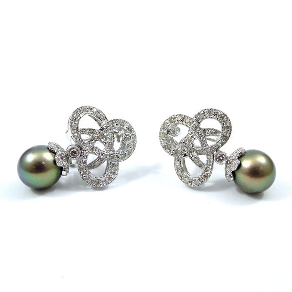 Black Pearl and Diamond Earrings Image 2 Joint Venture Jewelry Cary, NC