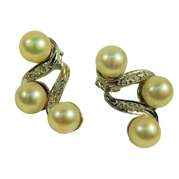 Pearl and Diamond Swirl Earrings Joint Venture Jewelry Cary, NC