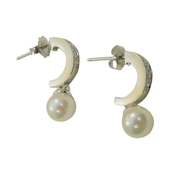 Pearl and Diamond Half Hoop Earrings Image 2 Joint Venture Jewelry Cary, NC