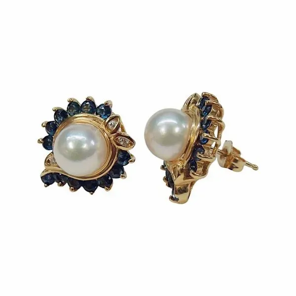 Pearl, Sapphire and Diamond Earrings Image 2 Joint Venture Jewelry Cary, NC