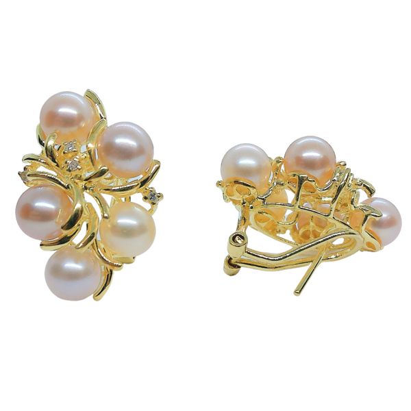 Pearl and Diamond Stud Earrings Image 3 Joint Venture Jewelry Cary, NC
