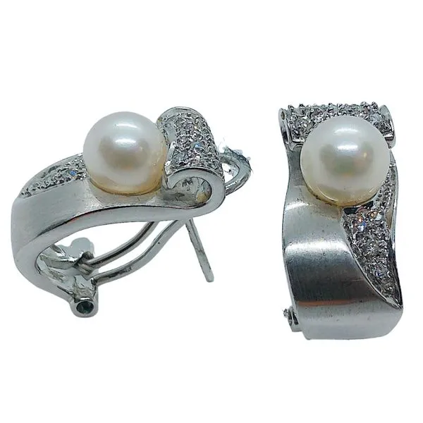 Pearl and Diamond Earrings Image 2 Joint Venture Jewelry Cary, NC