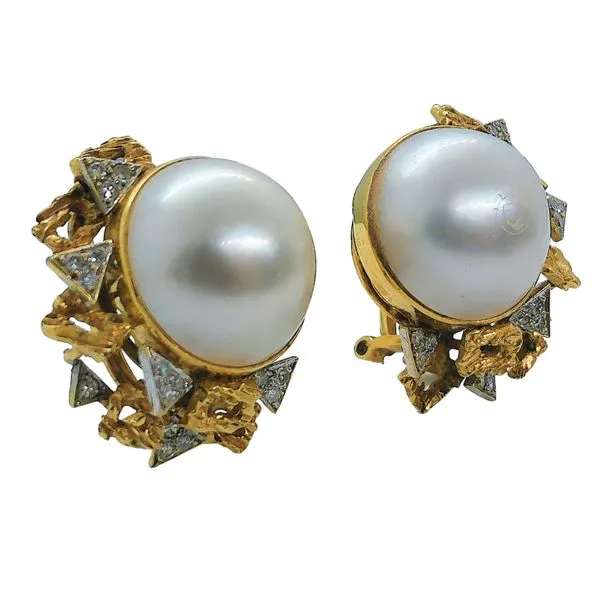 Mabe Pearl and Diamond Earrings Image 2 Joint Venture Jewelry Cary, NC