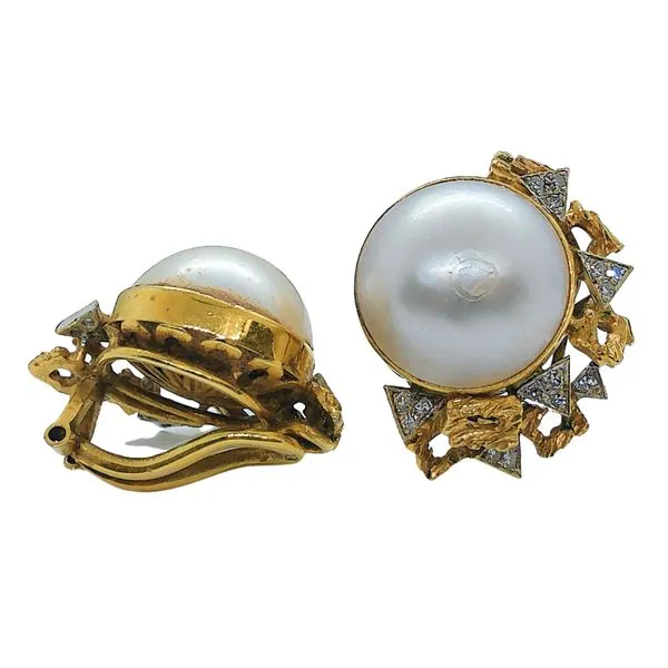 Mabe Pearl and Diamond Earrings Image 3 Joint Venture Jewelry Cary, NC