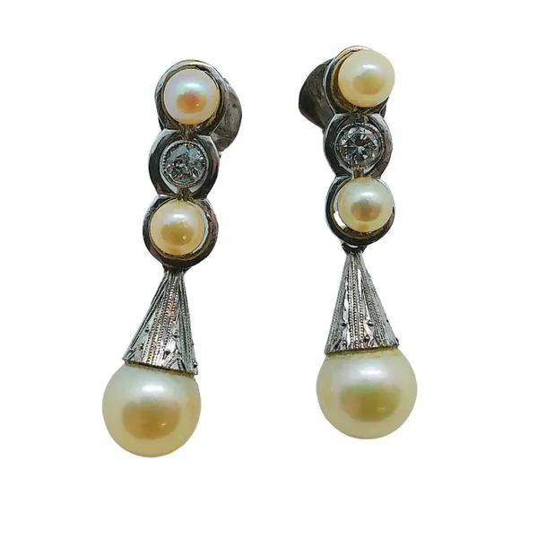 Vintage Pearl and Diamond Drop Earrings Joint Venture Jewelry Cary, NC