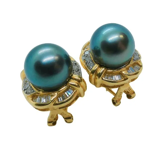 Black Pearl and Diamond Earrings Image 2 Joint Venture Jewelry Cary, NC