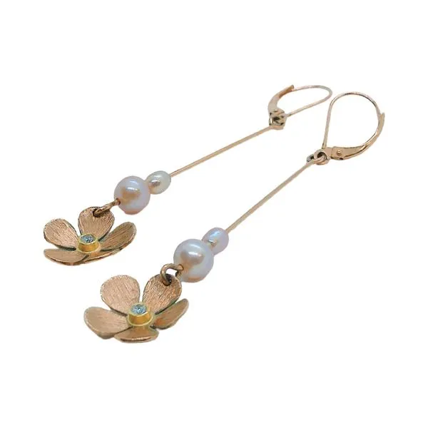 Rose Gold Pearl & Diamond Flower Drop Earrings Image 2 Joint Venture Jewelry Cary, NC