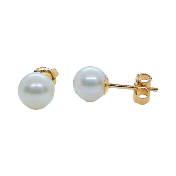 Mikimoto 18k Yellow Gold Cultured Pearl Stud Earrings Estate Image 2 Joint Venture Jewelry Cary, NC