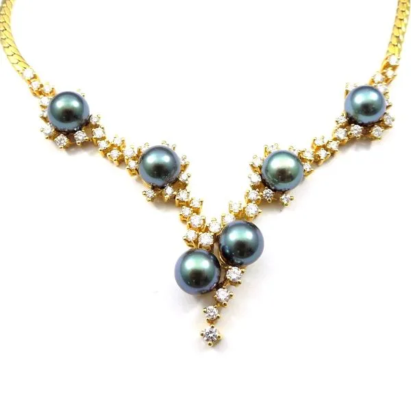 Black Pearl and Diamond Necklace Joint Venture Jewelry Cary, NC