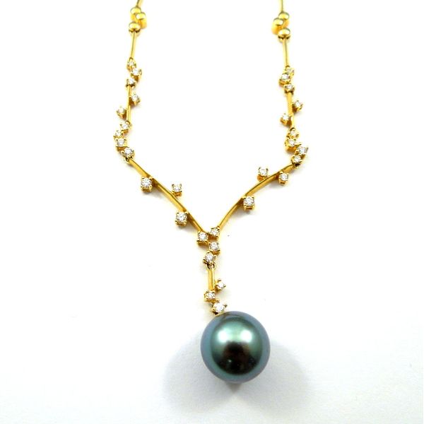 Black Pearl and Diamond Necklace Image 2 Joint Venture Jewelry Cary, NC