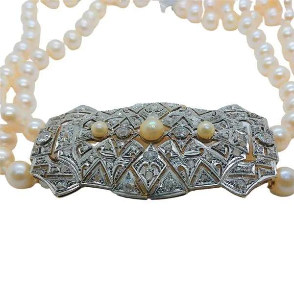 Vintage Diamond and Pearl Enhancer Double Strand Pearl Necklace Image 3 Joint Venture Jewelry Cary, NC