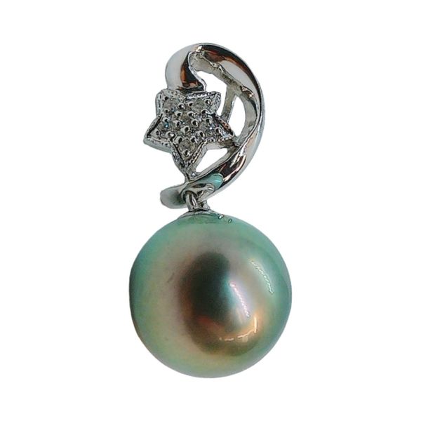 18K White Gold Black Pearl & Diamond Star Estate Pendant Joint Venture Jewelry Cary, NC