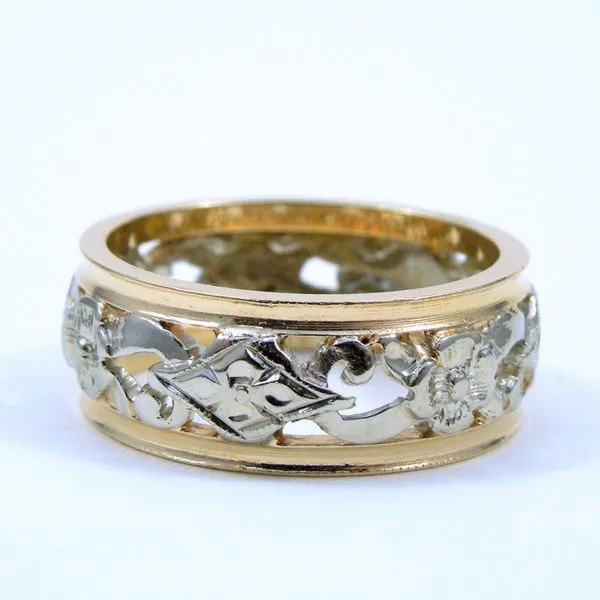 Custom Two Tone Floral Detailed Wedding Band Joint Venture Jewelry Cary, NC