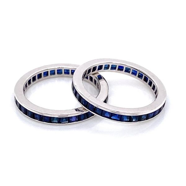 14K White Gold Synthetic Blue Sapphire Eternity Bands | Set of 2 Joint Venture Jewelry Cary, NC